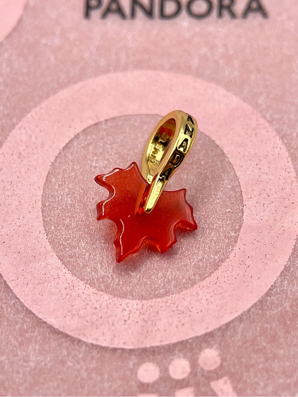 Pandora Canada Red Maple Leaf Glass Gold Plated Swivel Motion Dangle Charm
